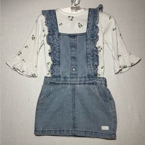 7 For All Mankind Denim Jumper & Floral Shirt — 24M Toddler Girl